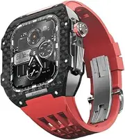 [VEVEL] Latest lightweight carbon fiber case + fluororubber strap，For Apple Watch 8/7/6/5/4 series Replacement strap，For iwatch 44/45mm Watch Band upgrade kit