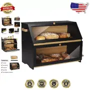 Sturdy Kitchen Counter Bamboo Bread Box – Cutting Board & Knife Block Included