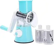 EZONEDEAL Multi-Functional 3 in 1 Vegetable Fruit Cutter Slicer Cheese Shredder, Speedy Rotary Drum Grater Slicer with 3 Stainless Steel Blade Hand-Pedal Chopper (Blue)