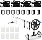 Pool Cover Attachment Straps, Solar Cover Reel Strap kit for In-Ground Swimming Pools, Including 8 Straps with Hoop and Loop Tapes, 8 Fastener Plates, 8 Buckles for In-ground Swimming Pool