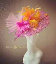 Kentucky Derby Fascinator Royal Ascot Hat Hot Pink Fuchsia Orange Big Easter Hat