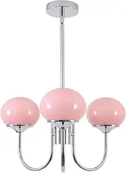 BOKT Pink Chandelier, Girls Bedroom Light Fixture, Pink Glass Pendant Lights Kitchen Island Adjustable Heigh Globe Chrome Sputnik Light Silver Ball Hanging Chandelier