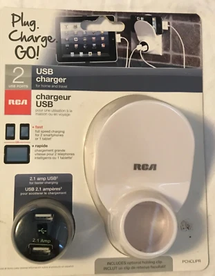 RCA Plug Charge GO! 2 Port USB Charger 2.1 Amp