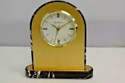 New Bulova Burgundy Marble Gold Desk Clock Watch B5012