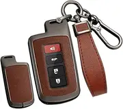 TECART Leather Car Key Covers Protector fit for Toyota Camry RAV4 Highlander Corolla Avalon Prius 4Runner Land Cruiser K624 Sequoia Tacoma Tundra Key Shell Key Fob Holder Case Keyring Black-brown