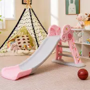 CostwayFolding Slide Playset with Basketball Hoop and Small Basketball for Kids-Pink