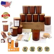Complete Candle Making Kit: 12 Frosted Amber Glass Jars with Tools and Labels