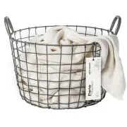 16"D x 12"W x 12"H Large Wire Basket - Round Grey Metal Storage Container - I...