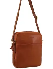 [PIERRE CARDIN] Leather Cross-Body Bag in Cognac