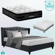 King Premium Package | Altona Bed Charcoal, Luna Series Euro Top Mattress (Medium Firm) & Bonus Mattress Topper!