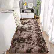 2x6 Leopard Runner Rugs for Bedroom, Brown Black Tie-Dye Non-Slip Ultra Soft