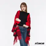 【HONOR 山形屋】蘇格蘭紋五分袖流蘇披肩-紅/灰