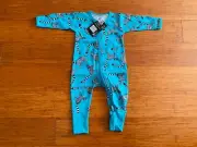 Bonds Baby Turquoise Blue Green Lemur Zip Wondersuit Size 00 BNWT Zoo Animals