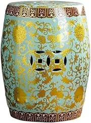 Ceramic Drum Table Decorative Garden stools, Decorative Ceramic Garden Stool, Glazed Hollow Floral Shoe-Changing Stool Drum Stool, Suitable for Outdoor Garden,(Green)
