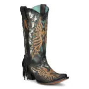 Corral Ladies Black & Tan Wing Inlay Snip Toe Boots C3903