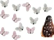 Naisfei 12 Pcs Butterfly Clips for Girls, Small Glitter Butterfly Hair Clips, Tiny Sparkle Hair Clip Plastic Colorful Hair Accessories for Women Girl, for Braids Rave Festival Party Decorations Bulk