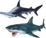 gemini&genius Great White Shark Hammerhead Shark Set - Sea Life Action Figure Ocean Model Toy Set -10 Inches Length -Educational, Role Play, Swim, Bath and Collectors for Kids