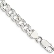 [JewelryWeb] 925 Sterling Silver Solid Polished 8mm Pave Curb Chain Bracelet 20 Centimeters Lobster Claw Link-Bracelet for Women and Men