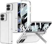 [Generic] Case for Google Pixel 9 Pro Fold, Magnetic Hinge Protection Case with Screen Protector, Flexible Slim Thin Retro Leather Texture Protective Case for Google Pixel 9 Pro Fold 2024 (Silver)