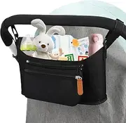 Stroller Bag,Stroller Organiser,Universal Baby Stroller Organizer with Heightened Insulated Cup Holders, H HOME-MART Stroller Caddy Pram Caddy,Fits Most Strollers, Machine Washable (Black)