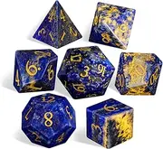 LUCKY-M Lapis Lazuli Gemstone DND Dice, 7 PCS Dungeons and Dragons Dice with Case for Role Playing Game, Natural Dice Set D&D D4 D6 D8 D10 D00 D12 D20