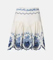 [Agua by Agua Bendita] Agua by Agua Bendita Acai embroidered floral linen miniskirt UK 6 beige