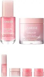 Bouncy & Firm Serum 30ml & Sleeping Mask 60ml with Travel size Set of Serum 5ml + Sleeping Mask 10ml + Berry Lip Sleeping Mask 3gx2ea. Korean Beauty Promotion Set for Laneige.