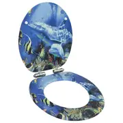 WC Toilet Seat with Soft Close Lid MDF Dolphins Design vidaXL