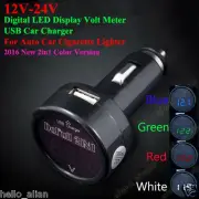2in1 Digital LED Voltmeter Auto Car Cigarette Lighter Socket USB Charger 12V 24V