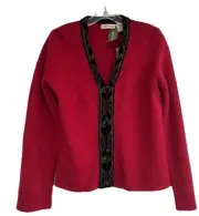 New ORVIS Vintage Lambswool/ Angora Beaded Trim Cardigan Sweater Holiday Xs