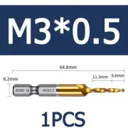 M3 Hex Shank Hand Screw Thread Metric Plug Tap Drill Bits Titanium Plated