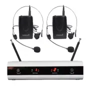 Headset Lavalier Bodypacks Microphones Dual Channel VHF Wireless DJ Mics System