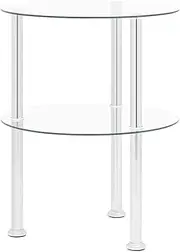 Tempered Glass 2-Tier Side Table Stainless Steel Frame End Table Modern Style Accent Table Heart Shape Design Couch Table Furniture