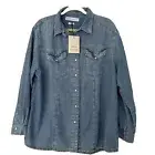 Spell + Outland Denim Classic Chambray Shirt Snap Front Women's XL New Blue