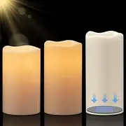 [DRomance] Solar Flameless Pillar Candles Outdoor Waterproof Dusk to Dawn Solar Rechargeable Battery LED Flickering Fake Candles White Plastic Patio Garden Lantern Decor(3 Pack, 3" D x 5", 6", 8" H)