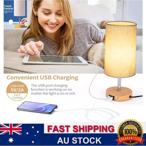 AU 2 USB Charger Head End Lamp Touch Control Table Lamp with 3-Way Dimmable