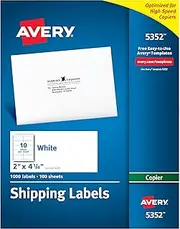 Avery Printable Shipping Labels for Copiers, 2" x 4.25", White, 1,000 Blank Mailing Labels (5352)