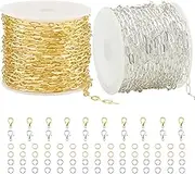 Kyutong 32.8 Feet Gold and Silver Jewelry Making Chains 2 Rolls Paperclip Chain Necklace with Clasps fow Women DIY Jewelry Crafts