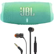 JBL Charge 5 Portable Waterproof Bluetooth Speaker Teal with JBL T110 Headphones