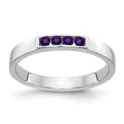 Solid 14k White Gold 4-stone Simulated Amethyst Band