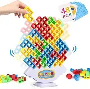 48 PCS Tetra Tower Game, Balance Stacking Building Blocks Board Game for Kids, Adults, Building Games, Tetra Tower Balancing Game, Stack Attack Board Games for Family Travel Party