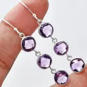 Amethyst Checker Briolette & 925 Sterling Silver Earrings Jewelry E-1007