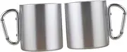 DECOMELODY 2Pcs Outdoor Mug Portable Travel Cup with Carabiner for Hiking Camping and Sports Silver Buckle Color Random Durable Insulated Design for Hot