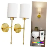 Battery Operated Wall Sconce Set of 2, Gold Wireless Rechargeable Wall Lights