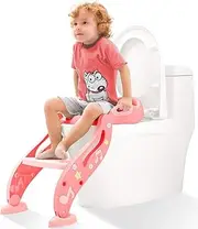 Potty Training Seat for Kids,Adjustable Toddler Toilet Potty Chair with Sturdy Non-Slip Step Stool Ladder, Comfortable Handles and Splash Guard, Easy to Assemble Toilet Seat for Boys and Girls,Pink