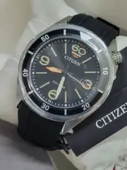 Citizen Eco-Drive 44mm Silver Stainless Steel Case with Black Rubber Strap Men's