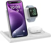 EXW Wireless Charging Station, 3 in 1 Charging Station for Apple Devices, Wireless Charger for iPhone 16 15 14 13 12 11 Pro & Max Series, AirPods Pro/4/3/2, Apple Watch (White)