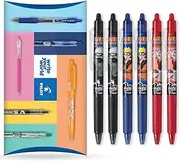 Pilot FriXion Heat/Friction Erasable Retractable Rollerball Pen FR7 Ball Clicker - Naruto Shippuden Limited Edition - Medium Line 0.7mm Tip Nib - Black, Blue, Red - Pillow Pack of 6 Pens
