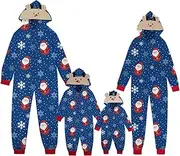 [JHCBKFF] Matching Christmas Onesiee Pajamas for Family,Hooded One Piece Vacation PJs,Cute Printed Holiday Loungewear(Blue,Mom Large)