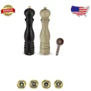 Luxury Beechwood Manual Salt & Pepper Mill Set - 6 Grinding Options, 12-Inch